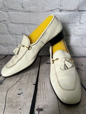 BALLY NANTE Switzerland white Leather Tassel Loafers with Gold Bit